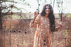 beige flower block print dress